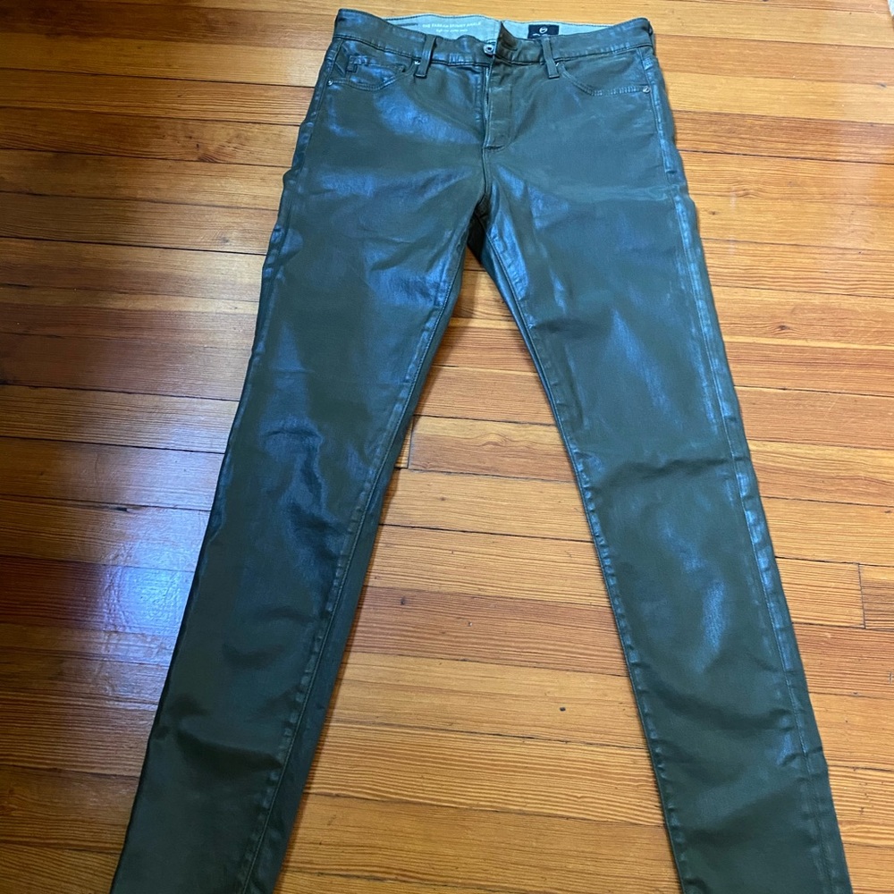 AG Adriano Goldschmied Olive Coated Ankle Jeans